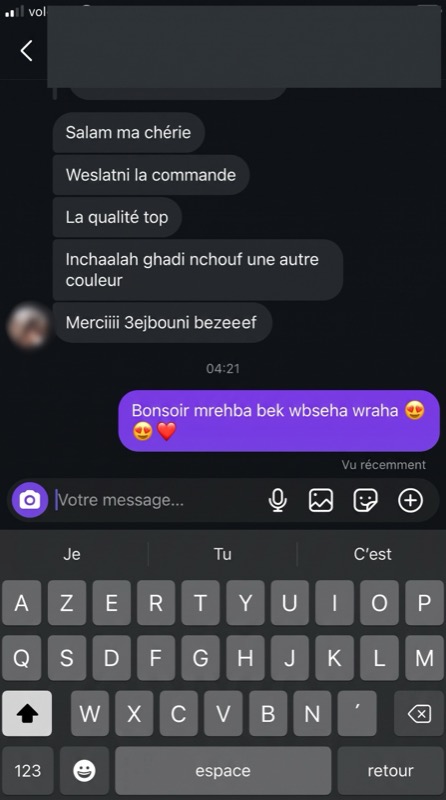 Avis cliente WhatsApp — la qualité top, 3ejbouni bezeeef